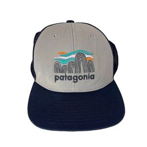 Patagonia Fitz Roy Trout Trucker Hat Gray‎ Blue Multicolor Adjustable Mountains